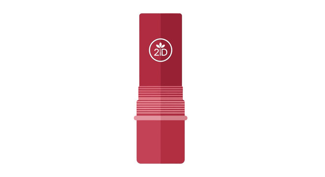 Modern red lipstick tube featuring a '2D' icon, representing digital or two-dimensional cosmetic design on isolated white background.
