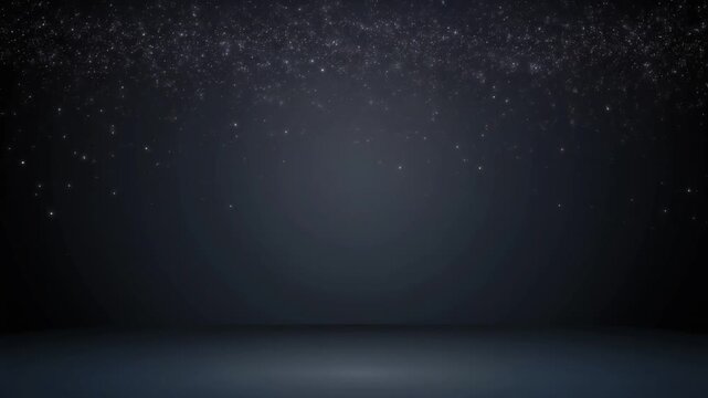 Dark ambient studio backdrop with scattered light particles and reflective floor, ideal for product showcasing or event themes