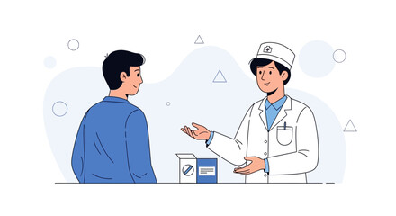 Fototapeta premium Doctor Consulting Patient, Dispensing Medication, Healthcare Consultation