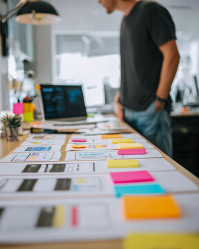 Product Designer Planning Mobile App Screens for UX Workshop Marketing