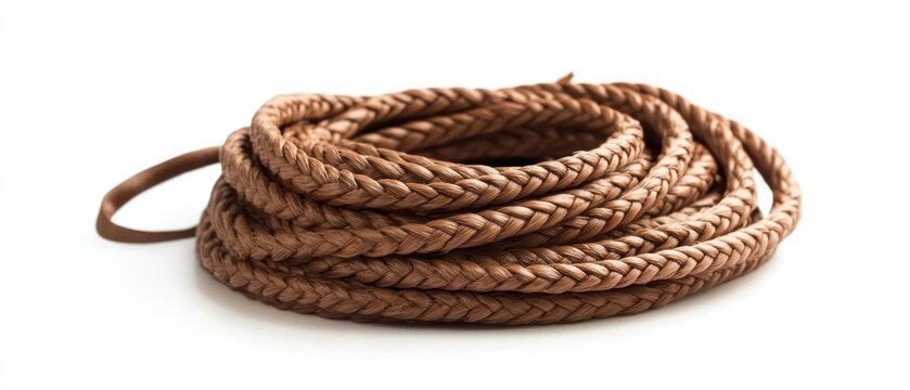 Brown braided rope coil natural fiber texture isolated studio shot