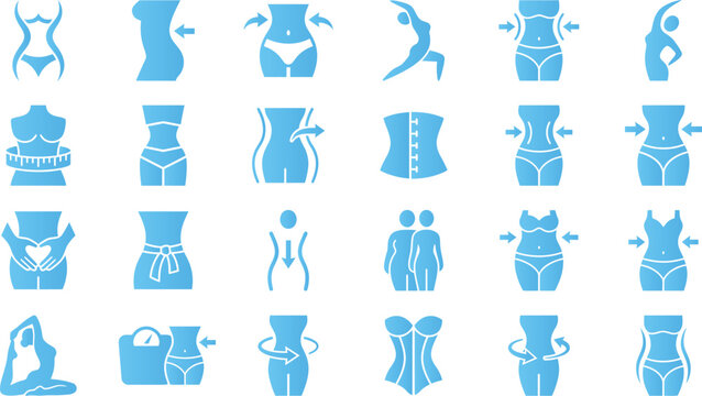 Body shape icons set, ideal body, weight loss, fitness, diet, and health.
