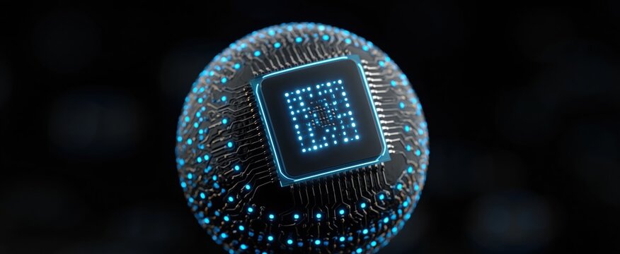 Shining modern AI 3D sphere is a brainy star in a tech cosmos of intelligence
