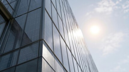 Obraz premium Close-up of a modern building with a glass facade. the building appears to be a high-rise structure with multiple levels.