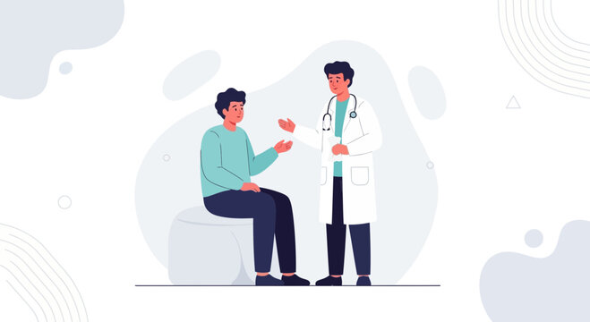 Doctor consulting patient, medical consultation, healthcare, doctor's visit flat illustration