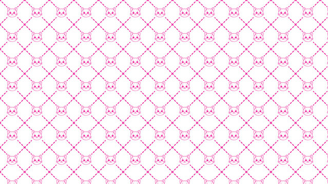 Seamless pattern of cute cats on chain link fence