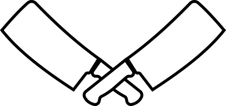 Black Flat Line Crossed Cleavers Icon of Butcher Knife Chopper Blade Vector Graphics Minimal Outline Illustration Food Cutting Kitchen Tools Symbol Pack UI Design