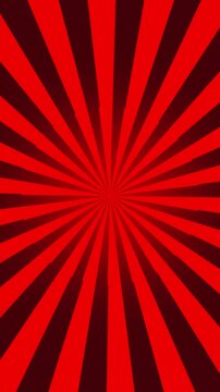 Radiating red radial stripe pattern forming geometric motion. Abstract vibrant red rays expanding from center. Modern radial stripe animation background.