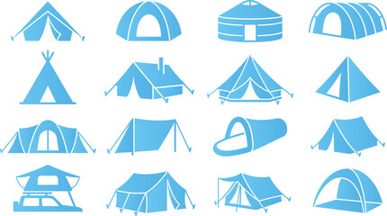 Tent types and camping shelters icons set outdoor travel equipment vector illustration. © Icon Set