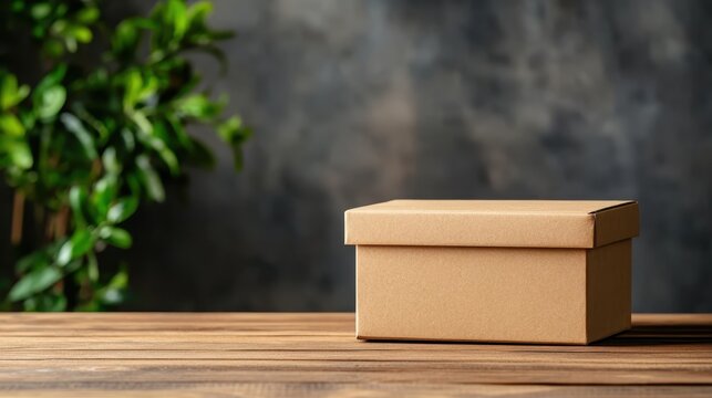 An unadorned brown box set against a rustic wooden backdrop, symbolizing simplicity and minimalism, ideal for packaging and storage-related content.