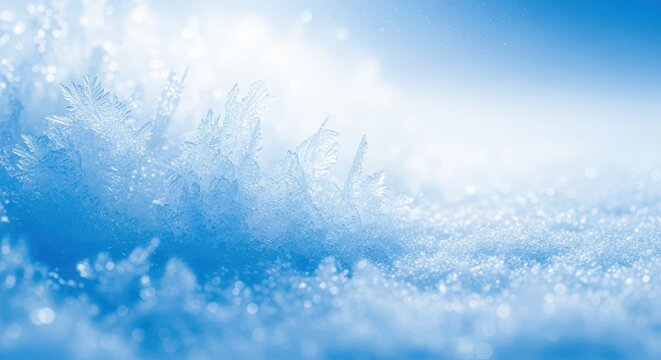 Softly focused abstract winter background texture with cold crystalline elements dissolving into gentle blue and white light, precipitation, blur, subtle