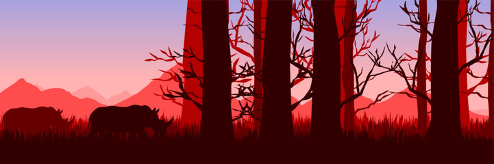 Modern flat red dawn vector wilderness landscape template © FahrizalNurMuhammad