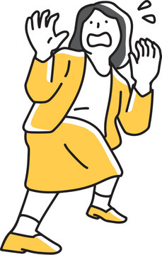 驚いて後ろに引く女性