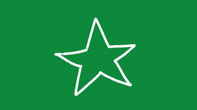 Hand Drawn White Five Point Star Animation on Green Screen Favorite Rank Overlay