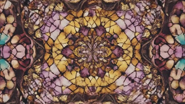 Symmetrical Kaleidoscope Pattern with Floral and Paisley Elements, Psychedelic Abstract Background
