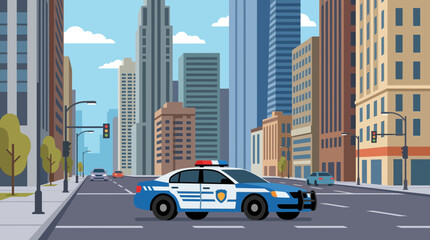 Police Car on City Street Driving. © ghina