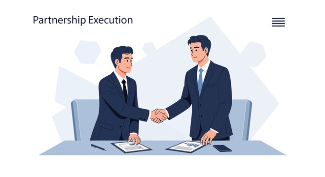 Business partners shaking hands, agreeing on partnership deal, formal handshake