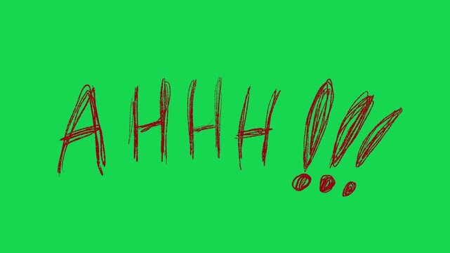 Hand Drawn Ahhh Screaming Text Animation on Green Screen Emotion Expression Overlay