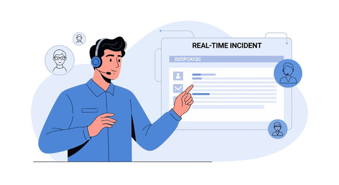 Customer service agent handling real-time incident report on screen