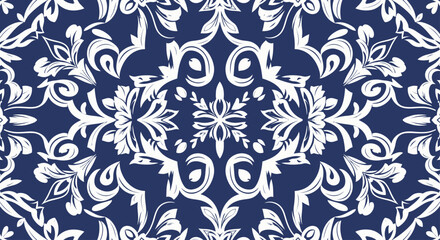 Elegant blue and white seamless floral damask pattern background © Caket