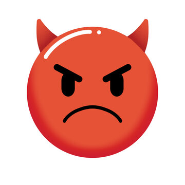 Glossy Red Angry Devil Emoji Icon with White Border