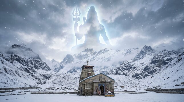 Kedarnath Temple Snowfall Minimal Scene