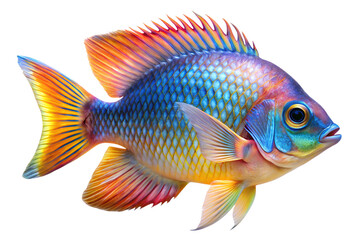Fototapeta premium photorealistic tropical coral reef damselfish, isolared on a pure white background. 