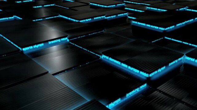 Abstract digital breaking news scrolling blocks 4k.