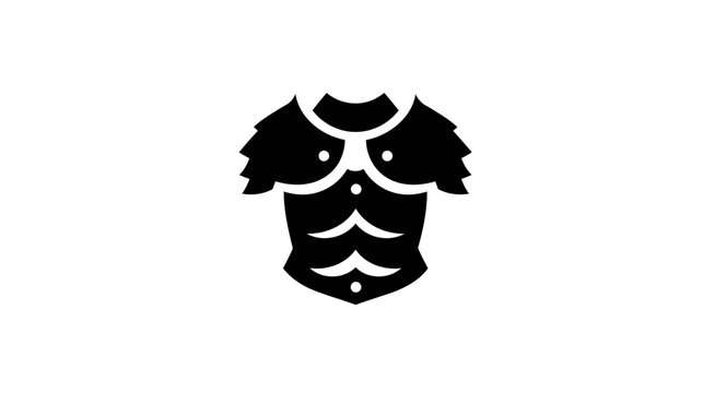 A stylized black silhouette representing a muscular torso adorned with ancient warrior's armor, complete with segmented plates and decorative studs.