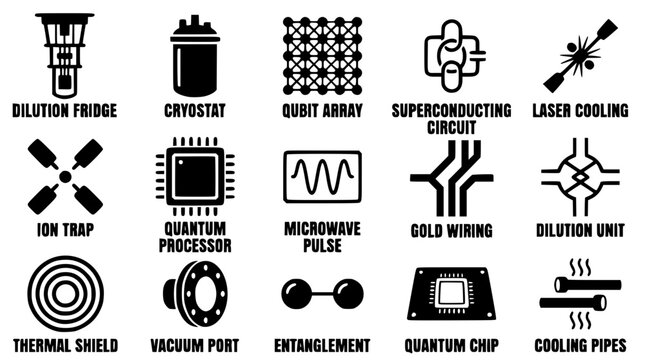 Quantum computing technology icons for science and engineering applications