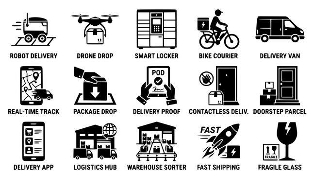 Delivery icons for logistics and transportation services industry solutions