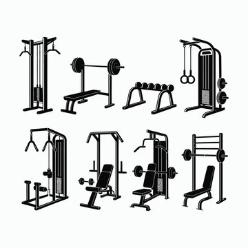 Gym Equipment Silhouettes Set fitness workout