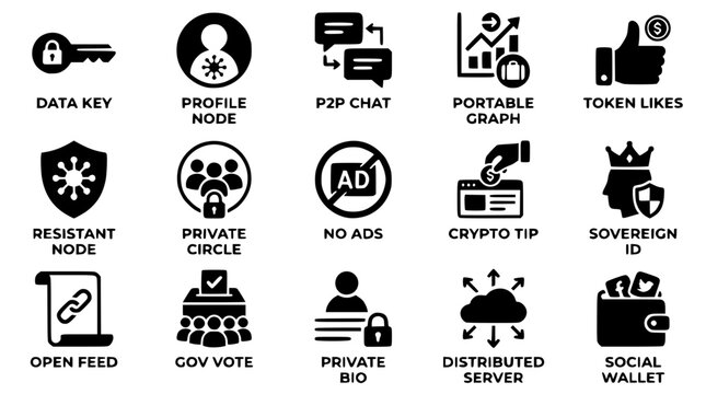 Cryptocurrency and privacy icons for secure online transactions and data