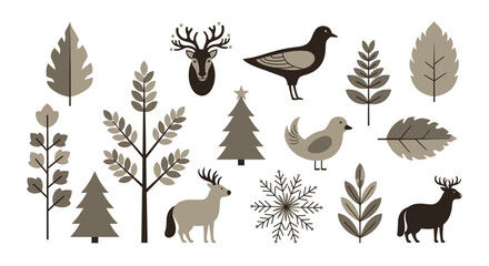 Winter nature elements in Scandinavian folk art style illustration © Kosong