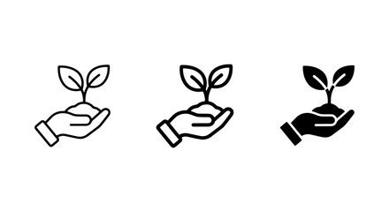 Fototapeta premium Hand Holding Sprout Icons, Growth Seedling Vector Set, New Life Plant Symbol
