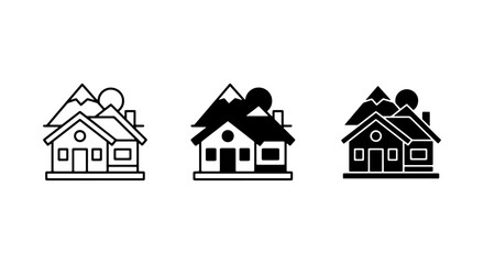 Fototapeta premium Mountain House Icons, Residential Building Graphics, Nature Landscape Home Symbols