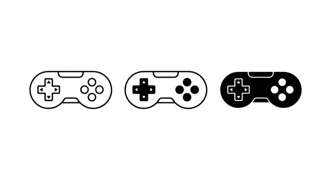 Video Game Controller Icons, Retro Gaming Joysticks, Digital Entertainment Input Devices