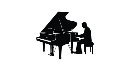 Piano and pianist silhouette against a white background © Foaje512