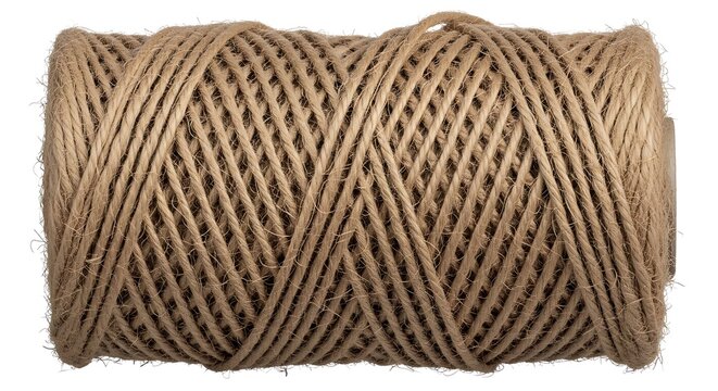 Natural brown jute twine spool isolated on a white background