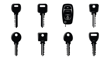 Collection of black key silhouettes on a white background © Foaje512