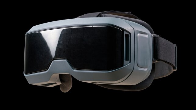 Futuristic virtual reality headset featuring glowing digital interface and neon light elements.
