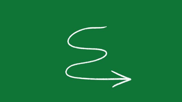 Hand-Drawn White Zigzag Arrow 2D Animation on Green Screen | Animated Wave Pointer Asset | Minimalist Direction Doodle Motion Graphic