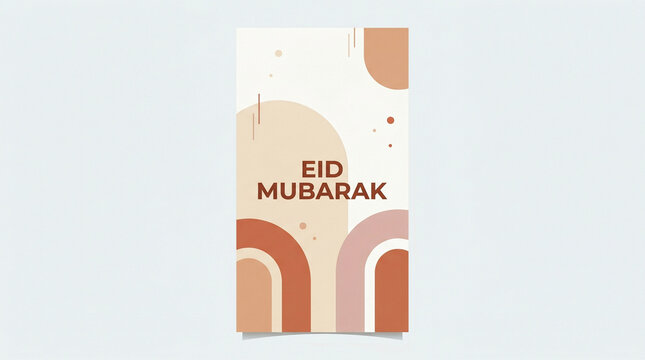 Modern Eid Mubarak Social Media Story Template with Abstract Islamic Arches Beige and Terracotta Minimal Vector Design