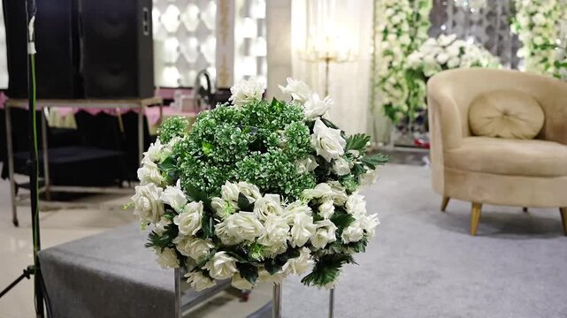 Luxury White Floral Wedding Table Decoration in Elegant Banquet Hall | Cinematic Event Decor Video
