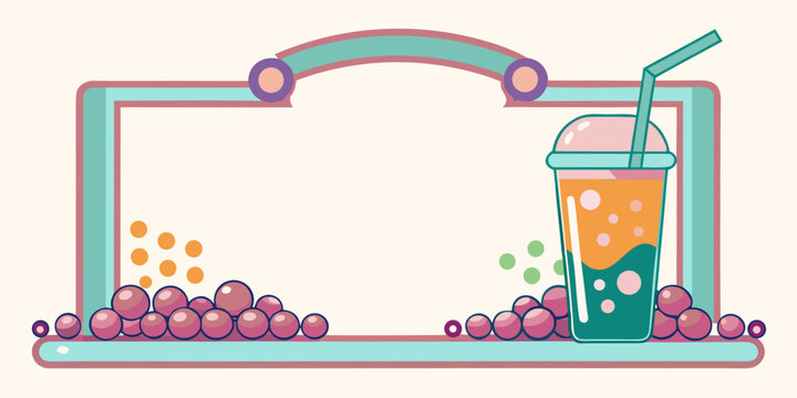 Bubble tea frame with drink cup and pearls, vector