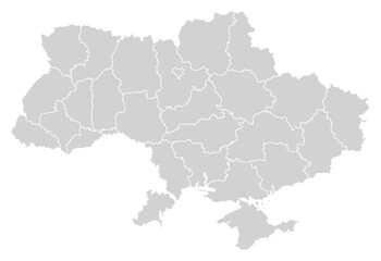 Fototapeta premium Grey with White Outline Ukraine Map with District Borders Europe Country