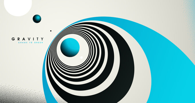 Blue colored gravity concept illustrating controlled attraction, depth, and focused motion as element converge into a calm, structured center.