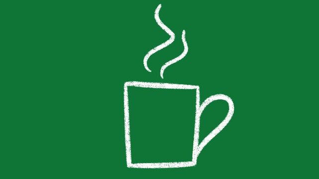 Hand-Drawn Coffee Cup Hot Drink 2D Animation on Green Screen
