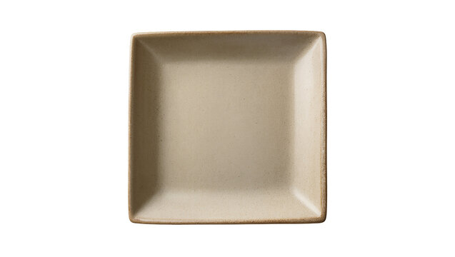 Square ceramic plate with speckled texture, isolated on transparent background