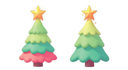 Fototapeta premium Two Festive Christmas Trees with Star Toppers.
